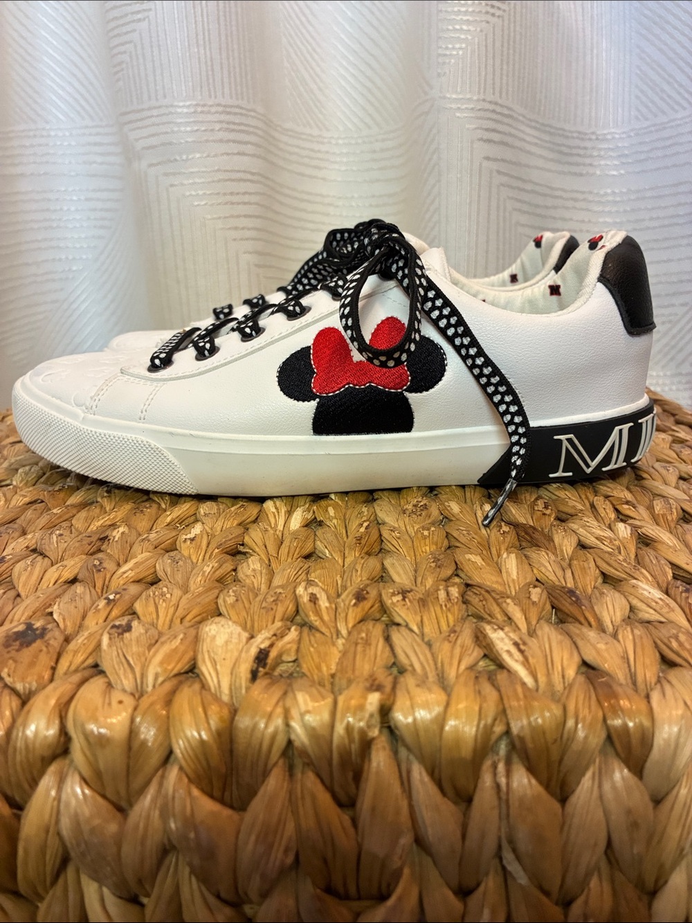 Disney White Sneakers with Red Bow and Black Accents